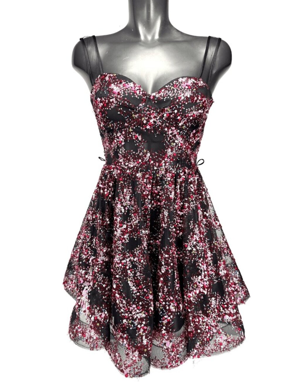 FELEPPA $649 Fairy Sequin Embellished Sheer Black Pink Party Corset Mini Dress S